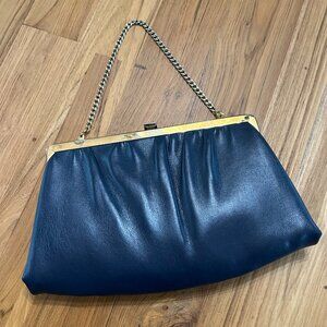 Vintage Ande Blue and Gold clutch with chain